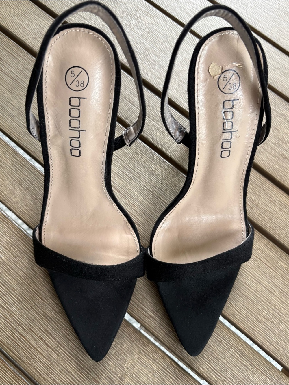 Boohoo Black Faux Suede Pointed Toe Slingback Stiletto Heels Size 5